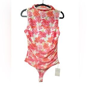 Reoria Floral Mesh Bodysuit M Sheer Lined Sleeveless NWT